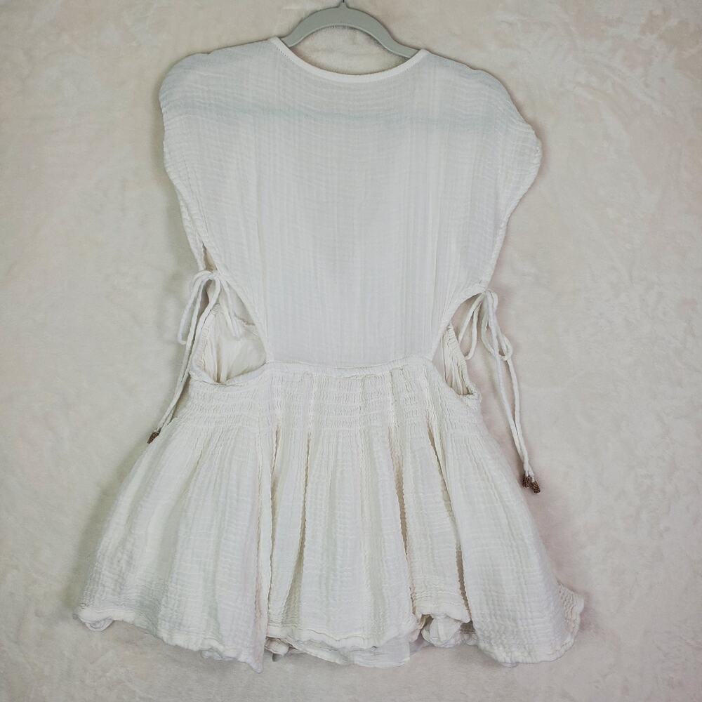 Free People Palmira Mini Dress Womens Ivory V Neck Short Cutout Tassel Lined Med - Picture 10 of 14